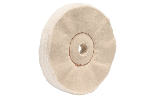 4" Loose Sewn Buffing Wheel 1/2" thick ~ Loose sewn is designed for final polishing & for a brilliant luster. Wheel for color buffing (polishing). Narrow for hard to reach places. 4" diameter of wheel. 1/2" hole diameter. Made in USA. Fine cotton sheeting held together with a circle of lockstitch sewing. Dico Polishing Company 528-14-4