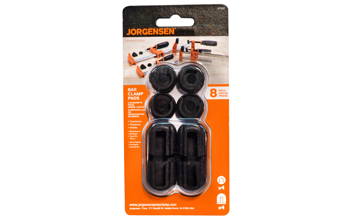 Jorgensen Bar Clamp Pads - Model No. 7437 - Pony / Jorgensen - Cushions, holds, & protects - Non-marring, non-sticking, non-slipping durable plastic pads - Recommended for use with Jorgensen Bar Clamps 3700 series & 3700-LD series, & #3600 EZ Hold Steel Bar Clamps