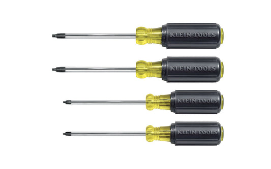 Klein Tools Model 85664 - 4-piece screwdriver set ~ Four piece set ~ No. 1 Square Drive - 4" blade - No. 2 Square Drive - 4" blade - No. 3 Square Drive - 4" blade - No. 4 Square Drive - 4" blade - Cushion-Grip handles - Chrome-plated corrosion resistance - 092644856648 - Precision Tip - Made is USA - Recess Drive 