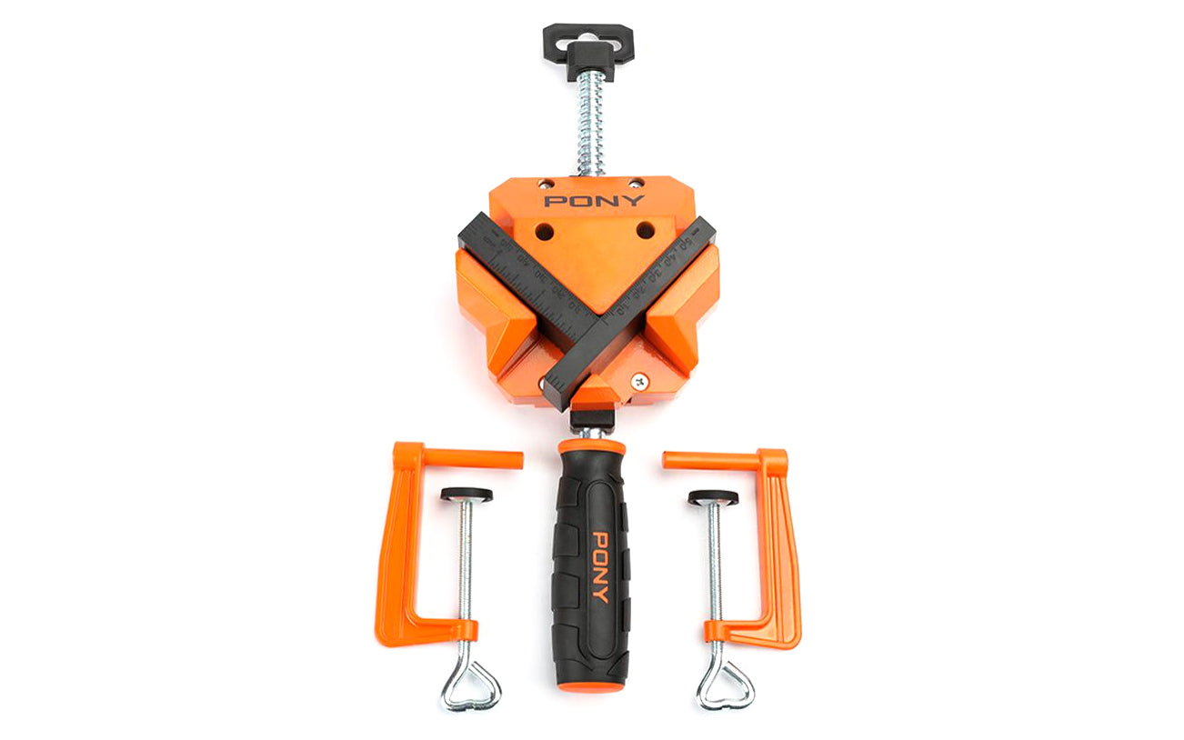 Pony Angle Clamp with Table Clamps ~ No. 9180 - Pony Tools / Jorgensen - Generous clearance for gluing, doweling or stapling material - perfect for framing & cabinet assembly