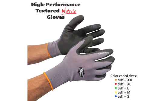 FastCap Skins Work Gloves - Nitrile Coated Palms - Model No. SKINS ~ These gloves have great dexterity & durability. Will work on most touchscreens - Great for light construction, handling wood lumber & melamine, mill work, glass handling, metal parts, automotive repair & parts assembly, & more
