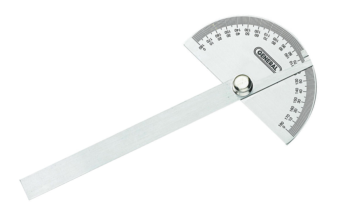 General Tools Model No. 18 ~ Easily mark, measure & transfer angles for woodworking, machining, & other measuring applications ~ Stainless steel ~ 6" protractor arm with knurled locking nut ~ 3-3/8" x 2" size head ~ Etched graduations ~ Round head ~ 038728220240