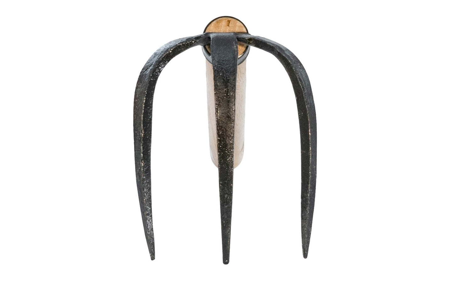 Kusakichi 3-Prong Cultivator "Bear Claw" hand cultivator claw that's great for harvesting vegetables, potatoes, garlic. Good tool for tough weeds & roots. The "Bear Claw" fork blades are slightly curved to help dig into soil easily. Three prong. Made by Kusakichi. Yoshida Hamano. Hardwood Handle. 083114738007. 3 tine