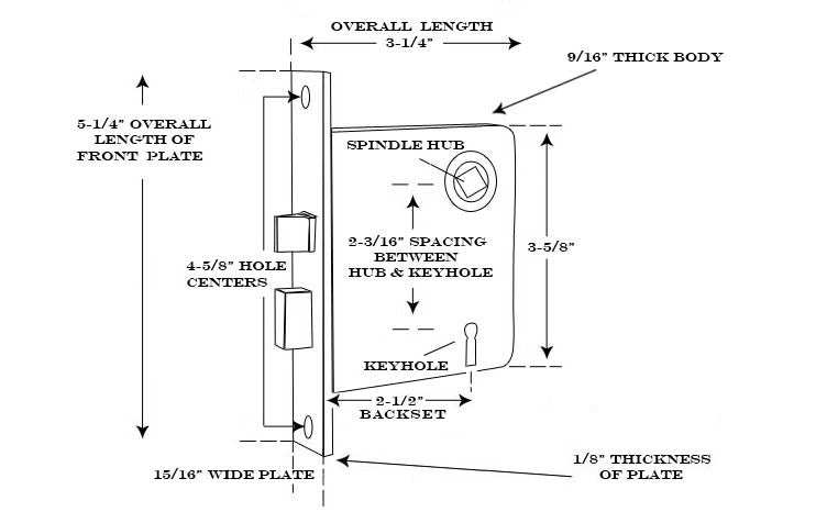 Traditional & classic interior mortise lock set. Includes skeleton key for deadbolt operation & locking of doors. Replica of common older style mortise locks. 2-1/2" backset. Solid brass material & thick steel case. Old-style privacy mortise lock. Available in unlacquered brass, oil rubbed bronze, & polished nickel.