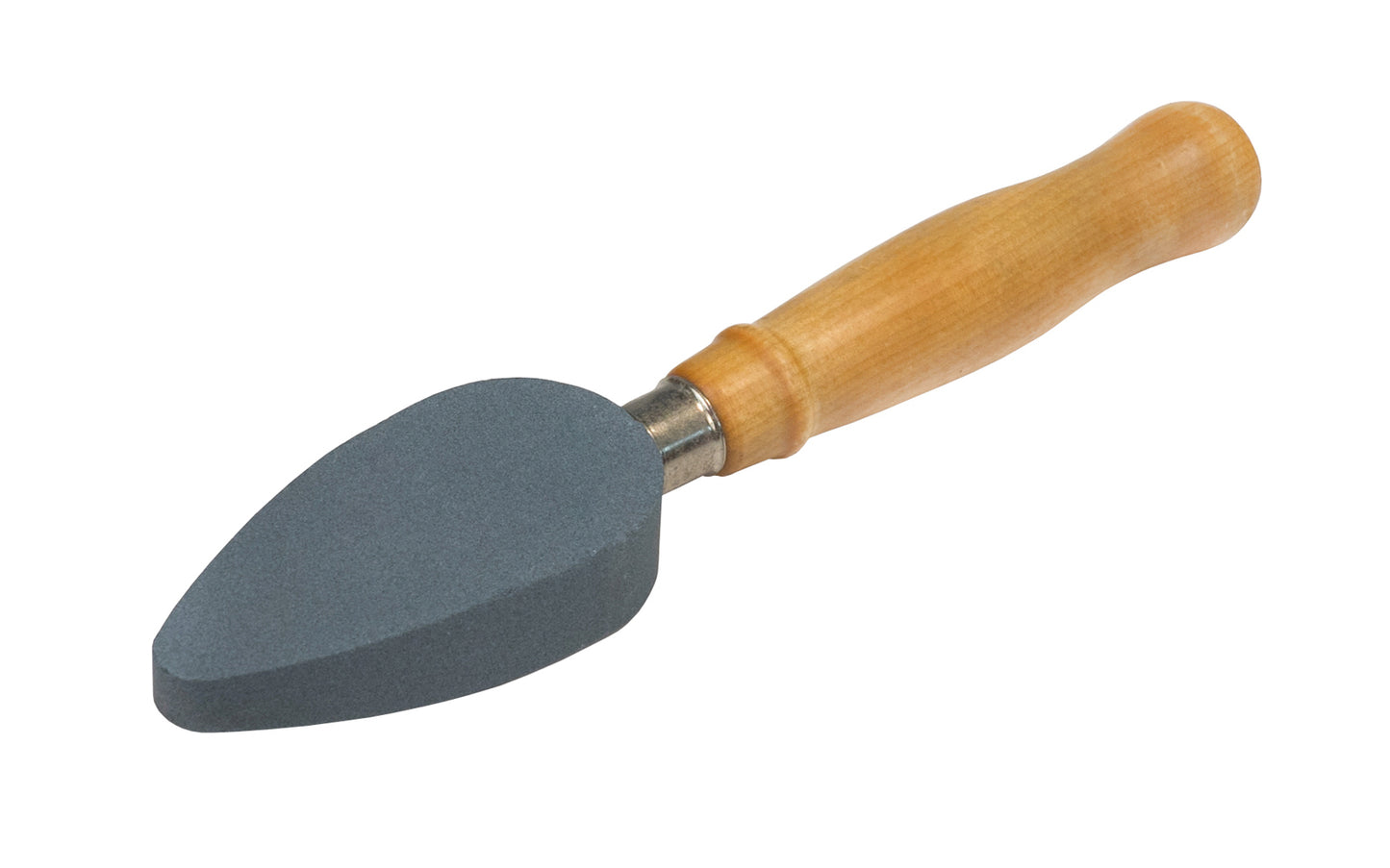 Knife & Tool Sharpening Stone with Handle ~ Fine - Model No. 87939 ~ Rounded wedge-shaped stone ~ Silicon carbide abrasive stone ~ Fine grit ~ Wooden handle & ferrule attached to stone ~ Great for sharpening a wide variety of tools ~ Made in USA