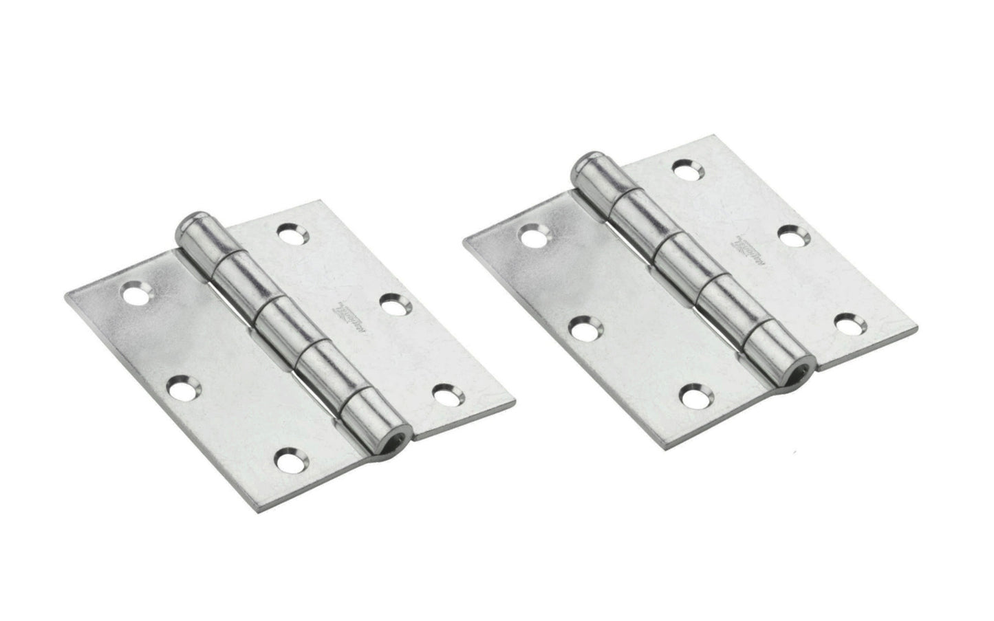 3-1/2" Zinc-Plated Steel Door Hinges - 2 Pack. removable pin broad hinge is designed for general utility & industrial applications. Hinges are swaged for mortise installations. Loose pin allows doors to be removed without taking off hinges. Sold as two hinges in pack. National Hardware Model No. N195-669. 038613195660