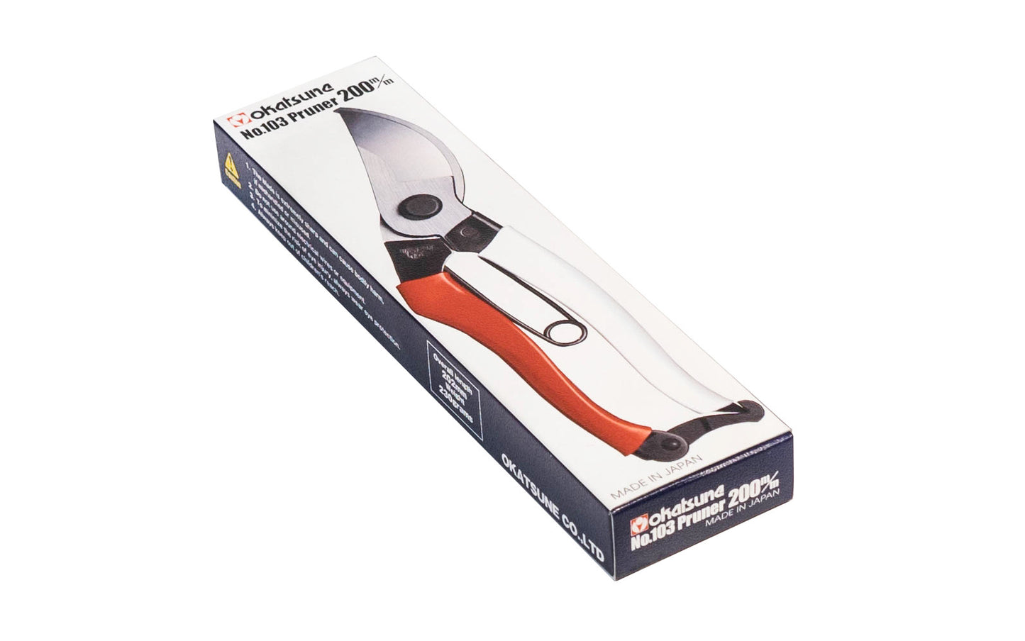 The Japanese Okatsune No. 103 bypass medium pruners are excellent high quality elegant pruners. 8" long, medium size model 200 mm. Quality Japanese Izumo Yasuki steel. 1" cutting diameter max (live). For various garden tasks such as trimming, pruning, thinning, & general purpose cutting. Made in Japan. 4968779103000