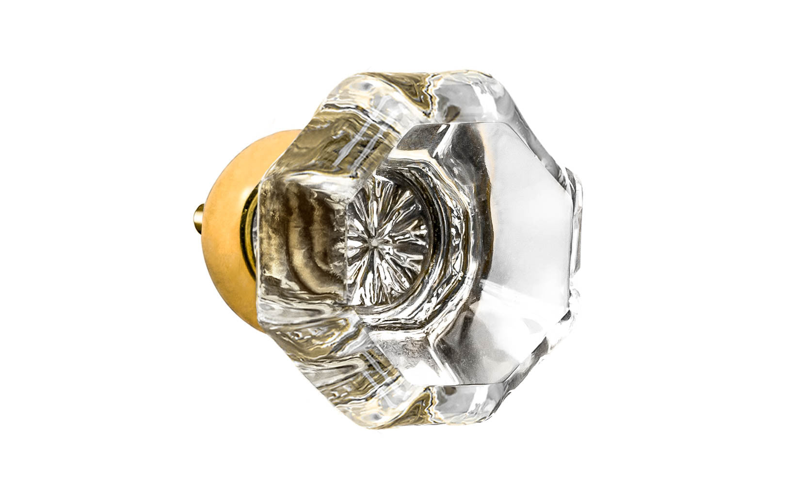 Clear Octagonal Glass Knob with Brass Base 1 5/8-Inch Diameter Clear Octagonal Glass Knob with Brass Base 1 5/8-Inch Diameter