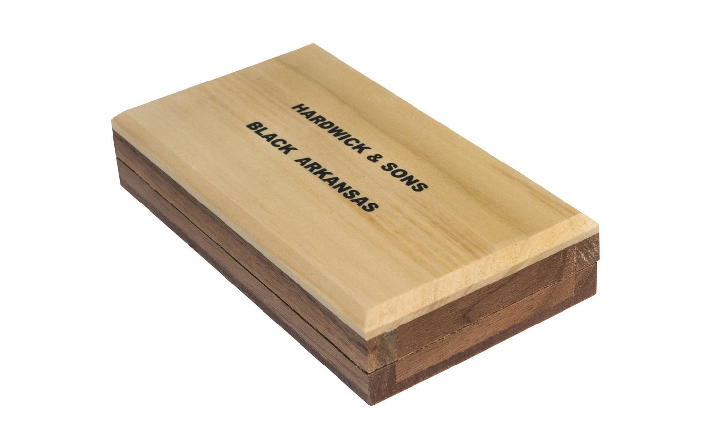 Black Hard Arkansas Bench Stone with Wooden Box ~ 4" x 2" - Made in USA ~ 4" Long x 2" Wide x 1/2" Thick - super-fine stone, it is sometimes referred to as the "Surgical Black Arkansas Stone". It is great for putting an ultimate edge on your tools & knives - Final Finish - Model No. BAB-42-C
