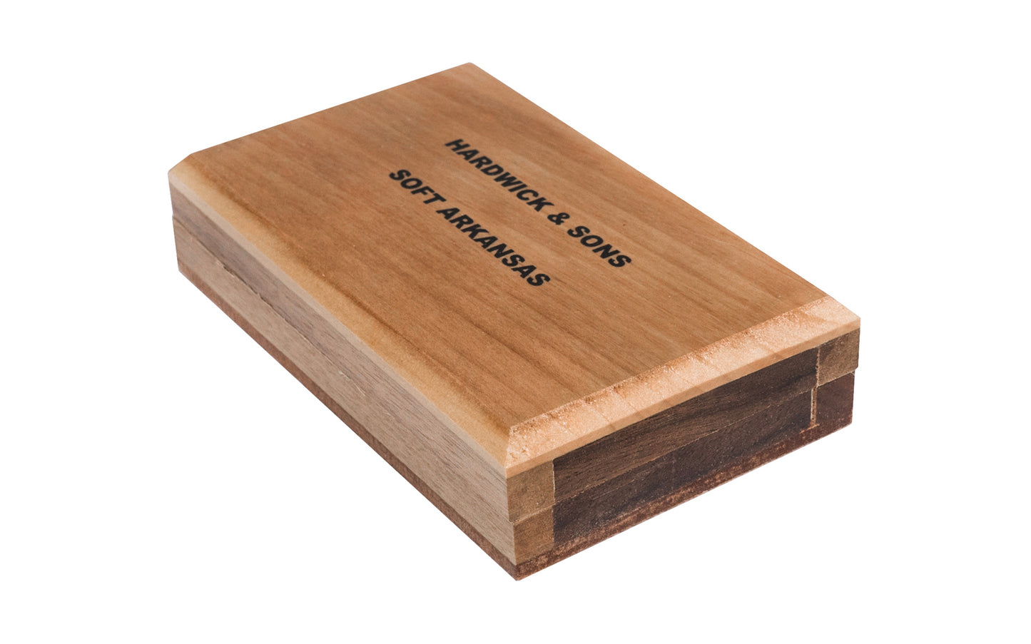 Soft Arkansas Bench Stone with Wooden Box ~ 4" x 2" - Made in USA ~ Good extra-fine stone. It is the least dense & coarsest grained of the natural Arkansas stones & good for starting an edge on your tools & knives; commonly used after synthetic or oil stone - Model No. MAB-42-C