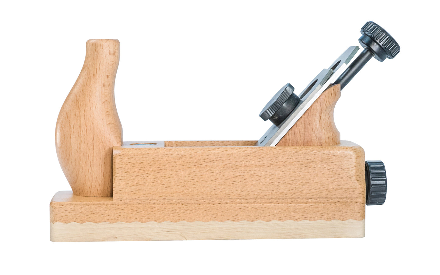 Made in Germany · Ulmia ~ Model No. HW3FN-48 ~ 1-7/8" wide cutter blade (48 mm) ~ Precision iron setting. A good plane for smoothing solid wood & veneered surfaces. When working with knots or alternating spiral grain, it leaves no visible planing joints. White Beech Sole - Bevel angle: 25° - Cutting angle: 49° . Ulmia Smoothing Plane with Precision Iron Setting ~ White Beech Sole