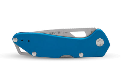 Buck Knives 724 Mustang Folding Knife - Blue color. Model 0724BLS-B. 3-1/4" long blade. Modern EDC knife. Made in USA.