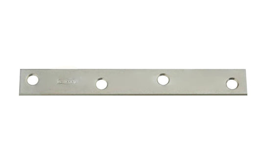 8" Zinc-Plated Mending Plate. These flat mending plate irons are designed for furniture, cabinets, shelving support, etc. Allows for quick & easy repair of items in the workshop, home, & other applications. Steel material with a zinc plated finish. Countersunk holes. 8" long size. National Hardware Model N220-293.