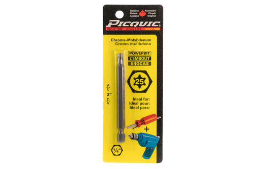 Picquic 3" length powerbit - Torx 25 bit. 1/4" hex shank power bits ideal for use in drills & impact drivers. Model 88225