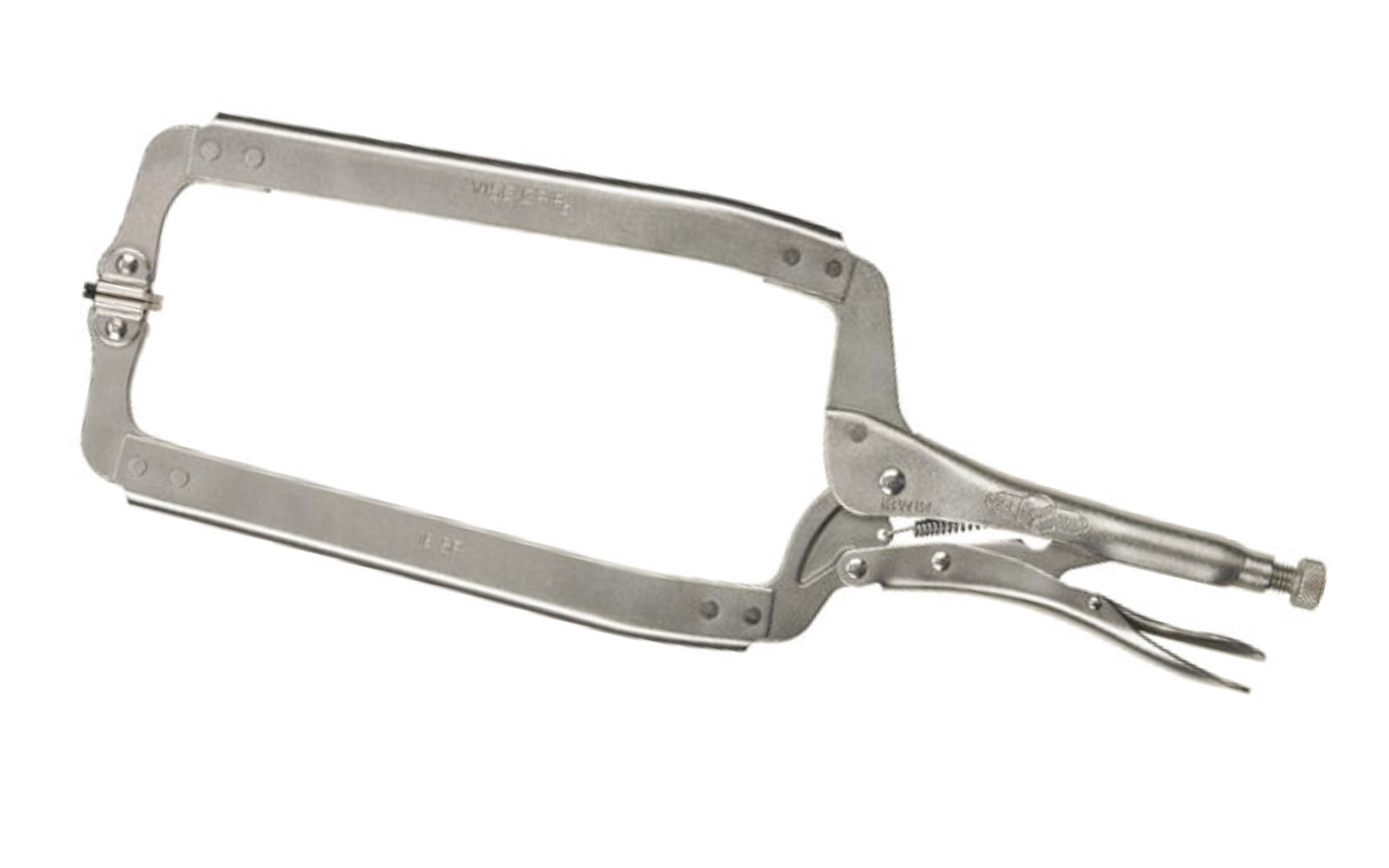 Irwin 18" "The Original" Vise Grip Locking C-Clamp Plier. Model 18SP. Item No. 22. Turn screw to adjust pressure and fit work. Stays adjusted for repetitive use. Constructed of high-grade heat-treated alloy steel for maximum toughness & durability. 8" Jaw Capacity.