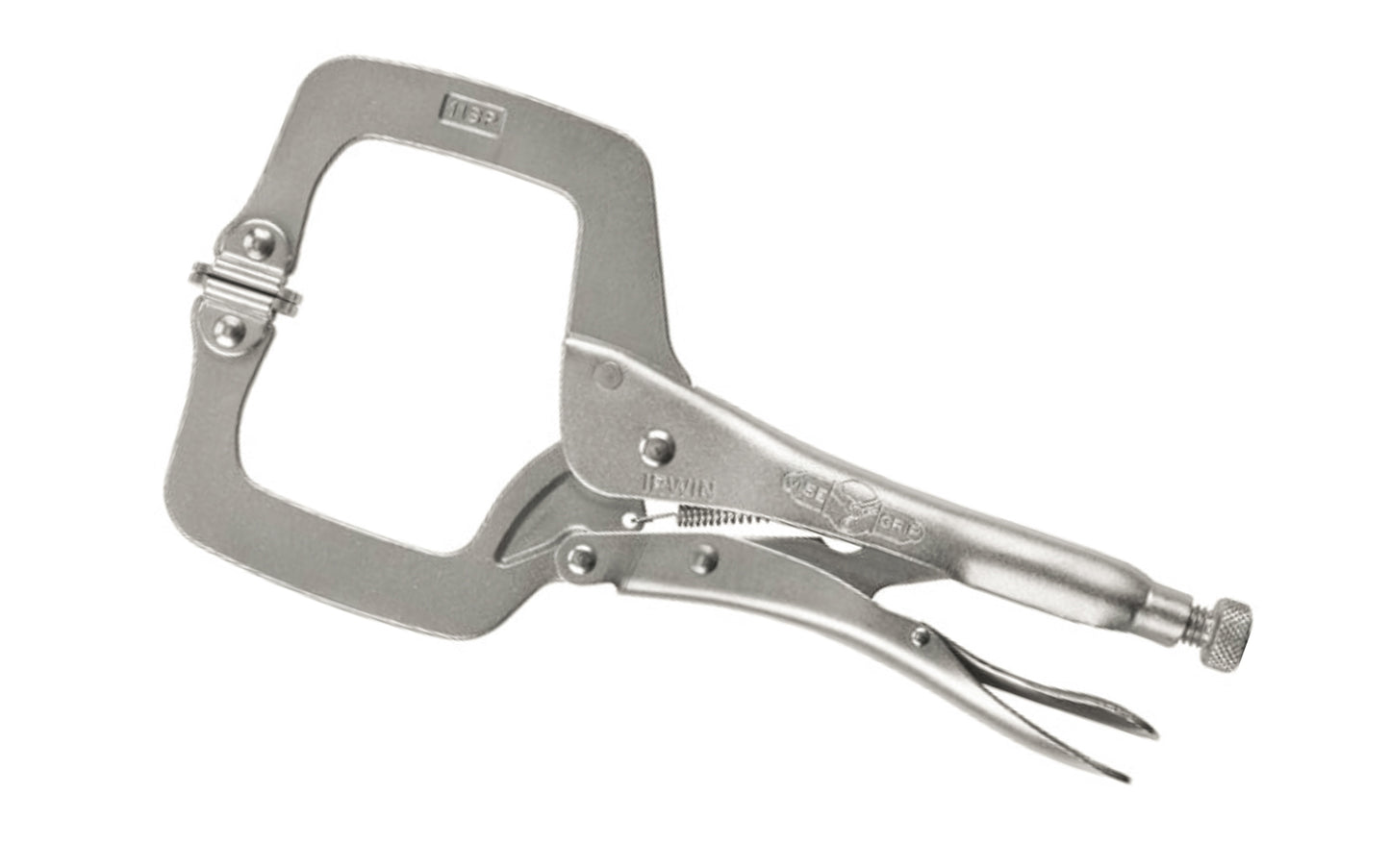 Irwin 11" "The Original" Vise Grip Locking C-Clamp Plier. Model 11SP. Item No. 20. Turn screw to adjust pressure and fit work. Stays adjusted for repetitive use. Constructed of high-grade heat-treated alloy steel for maximum toughness & durability. 4" Jaw Capacity.