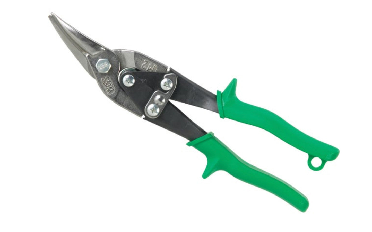 Wiss 9-3/4" Aviation Right Compound-Action Snips. Compound cutting action allows the cutting of material up to 18 gauge carbon steel. Wear resistant molybdenum steel blades are made to stand up to the tremendous pressures created by the compound lever action. Non-slip grips provide superior control & comfort. Model M3R.