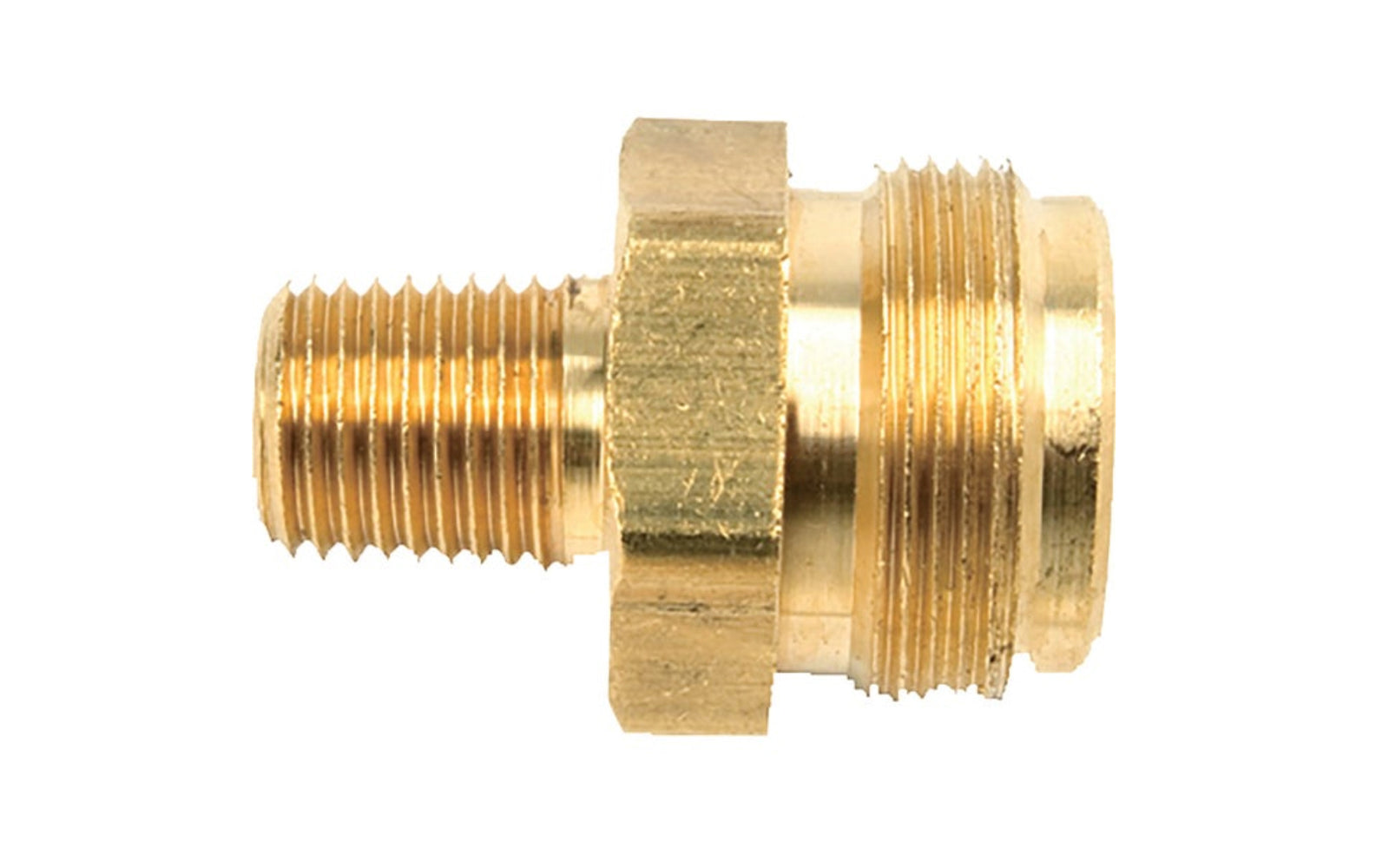 Mr Heater 1"-20 MTCT x 1/4" MPT Brass LP Cylinder Adapter. Propane brass fitting. 1 In.-20 Male throwaway cylinder thread x 1/4 In. Male pipe thread. Model F273755.