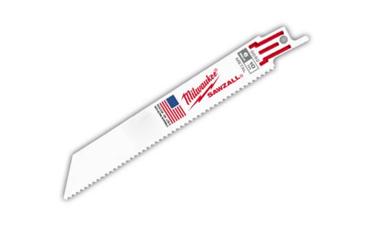 Milwaukee 6" Reciprocating Saw Bi-Metal Blade - 10T - 48-00-5092 SINGLE. 6" overall length. 10 TPI. Sold as a single recip blade. Made in USA.