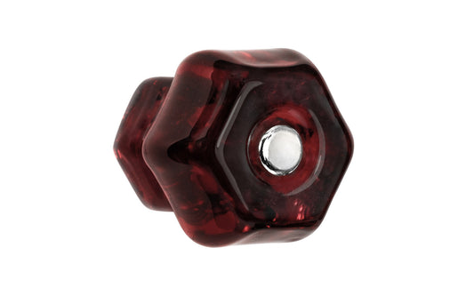 Vintage-style Hardware · Classic & original-style hexagonal glass cabinet knob with a silver pan head thru-bolt. Made of genuine glass. "Dark Red" color glass.