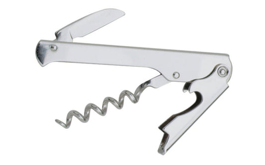 Norpro Waiter's Corkscrew Bottle/Can Opener is chrome-plated and is ideal for all bottle opening needs. This corkscrew opener also includes a knife. Made in Italy.