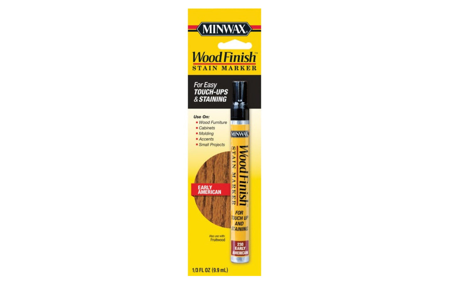 Minwax Stain Marker - Early American. Color-matched to Minwax stains: Fruitwood, Early American finishes. Use on furniture, cabinets, wood molding, accents, small projects, other finished wood surfaces. Quick & easy touch-ups & staining. Minwax touch up stain pen. Touch-up stain marker.