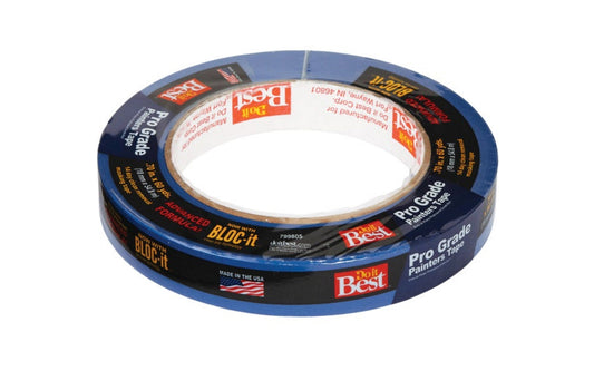 Do It Best Pro Grade Painter's Blue Tape - 0.70 x 60 Yds. This painter's masking tape is a high-quality blue tape with a special adhesive that provides clean removability even from glass that has been left in direct sunlight for up to 14 days. Excellent UV resistance, conformability, and tensile strength. Adheres to wood, glass, trim, doors and windows. Do It Best Painters Tape. 