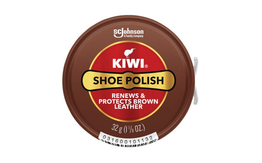 Kiwi Brown Shoe Polish. Shoe polish & cleaner for dress shoes & boots. Provides a long lasting high gloss shine, protects leather, & provides scuff coverage. Made by Kiwi. 031600101132