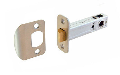 Classic Spring Latch for Doors (Passage) with 2-3/4" Backset. Designed for traditional doorknobs with square spindle shaft. Steel casing & solid brass plates. For vintage antique door knobs, or reproduction door knobs. Brushed Nickel Finish.
