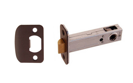 Classic Spring Latch for Doors (Passage) with 2-3/4" Backset. Designed for traditional doorknobs with square spindle shaft. Steel casing & solid brass plates. For vintage antique door knobs, or reproduction door knobs. Oil Rubbed Bronze Finish.