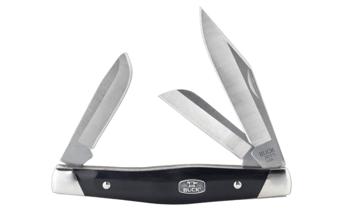 Buck Knives 301 Stockman Pocket Knife ~ Black with Nickel Silver Bolsters