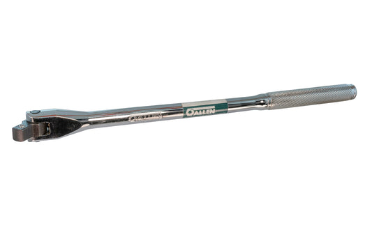 This 15" Breaker Bar Handle 1/2" Dr with Flex Head is made of Chrome Vanadium Steel with an etched steel handle for a good grip. 15" overall length. 1/2" drive. Flexible head. Made by Allen - Made in USA. Model 12820.