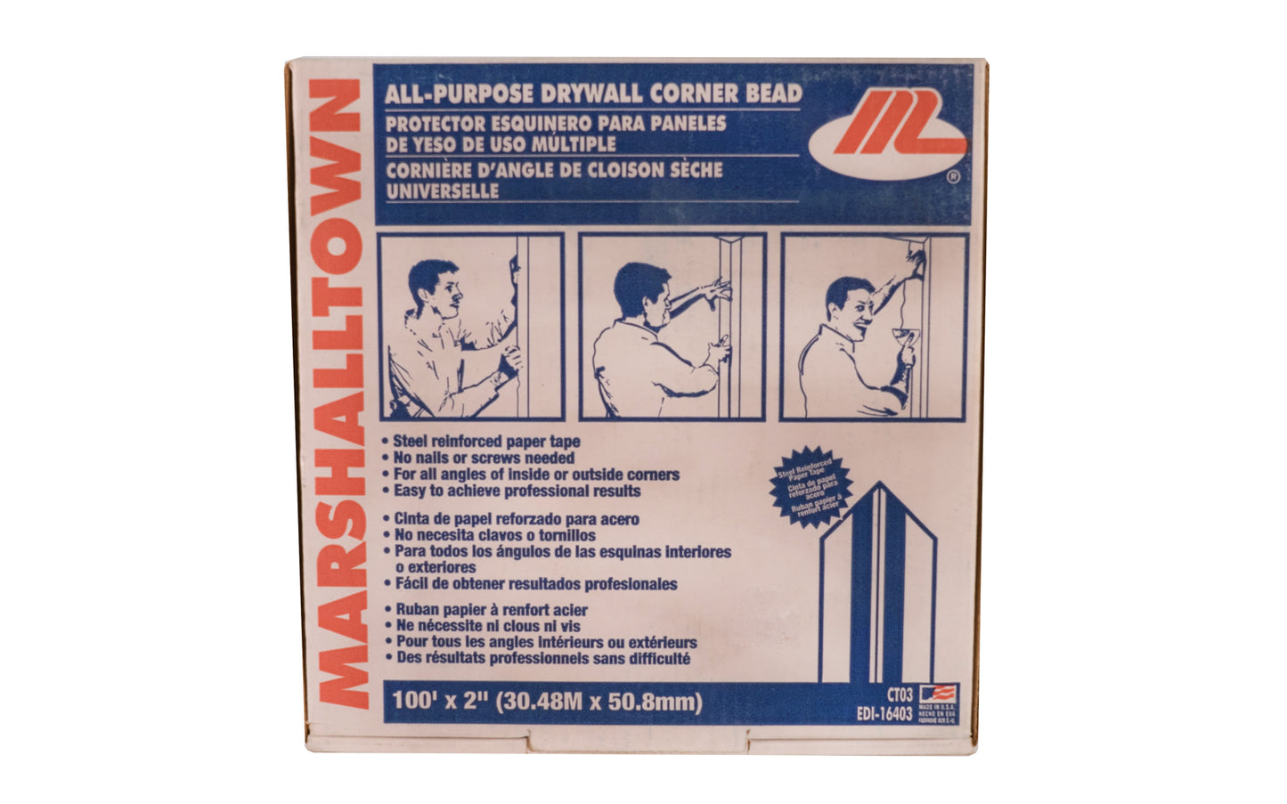 Marshalltown 2" x 100' All-Purpose Drywall Cornerbead Tape. Model CT-03 ~ 035965064033