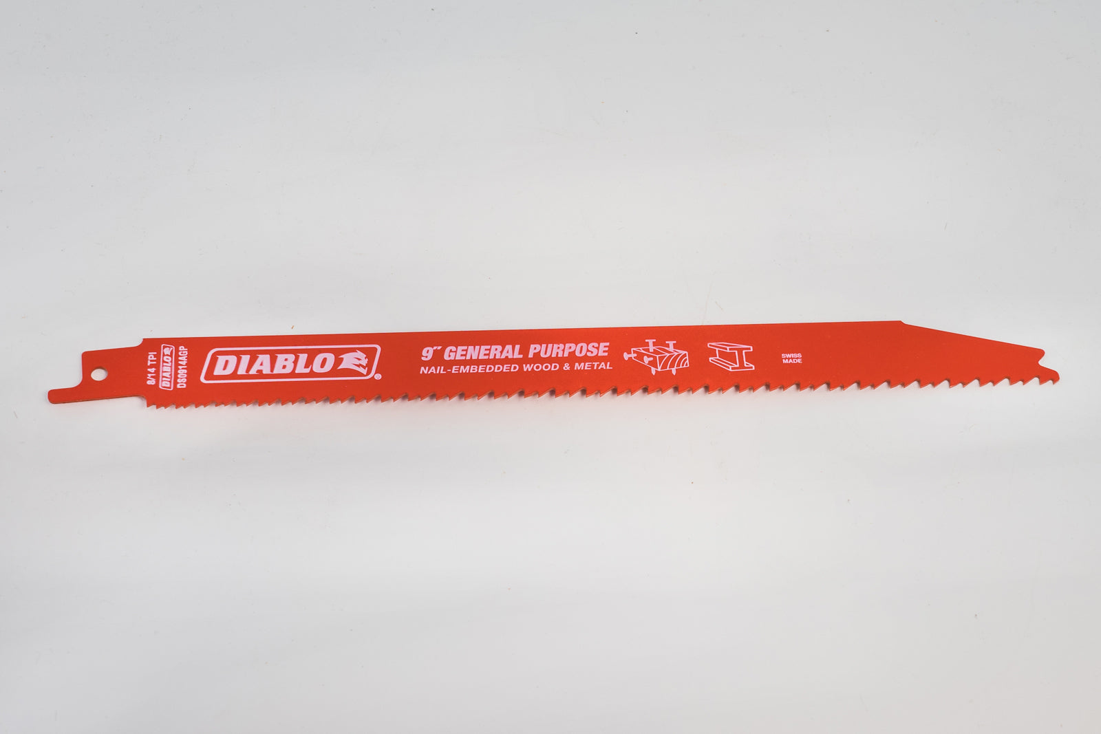 Diablo 9" General Purpose Reciprocating Saw Blade - 8 / 14 TPI. Model DS0914AGP. Swiss made.