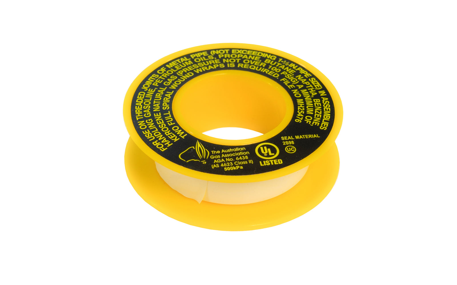 1/2" x 260" Yellow Thread Seal Gas Line Tape. Ideally suited for all threaded connections involving gas line installations for natural gas, propane, butane, and/or water, oil, and chemicals. Sold as one spool each. Made by Oatey / Harvey. 