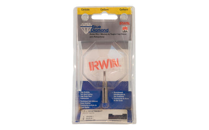 Irwin Carbide 1/8" x 3/8" Straight Router Bit - Made in USA. High grade Steel construction Router Bit. 3/8" depth. 1-5/8" overall length. 1/4" shank. Irwin Blue Diamond Model No. 520304. Made in USA.
