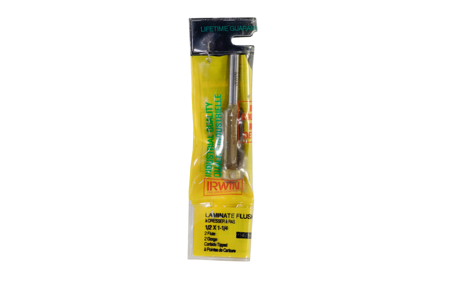 Irwin Carbide 1/2" x 1-1/4" Laminate Flush Trim Router Bit. 2-7/8" overall length. 1/4" shank. Irwin Model No. 31159.