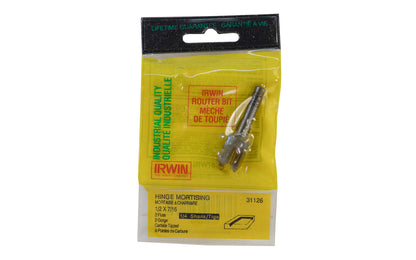 Irwin 1/2" x 7/16" Hinge Mortising Bit - Made in USA. Carbide Tipped Router Bit. Two flute. 2" overall length. Irwin Model No. 31126. Made in USA.