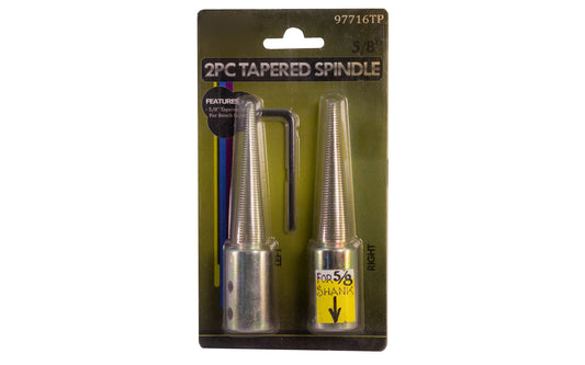 Tapered spindle set, designed for bench grinders - 2 PC Set. Designed to mount polishing wheels on bench grinders & polishers. 5/8" diameter shank. Made by SE.