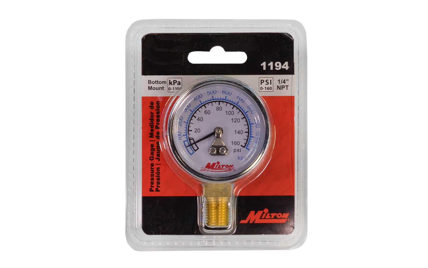 Milton 1/4" NPT Pressure Dial Gage - 1194