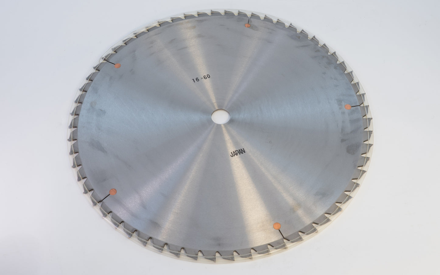 Japanese Sanwa 16" circular saw blade with carbide teeth - 60 Tooth. Zero degree hook. 60 tooth saw blade for woodworking. Grind: ATB saw blade - Alternating Tooth Bevel. 0.18" kerf blade. 25 mm arbor hole. Carbide tooth. 1" (25 mm) arbor hole. Alternate tooth bevel blade. Sanwa model SA1660Z. Made in Japan.