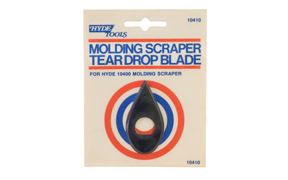 Hyde Tools Tear-Drop Shape Moulding Scraper Blade. Material of blade is High Carbon Steel. 2-1/8" Length x 1" Wide Blade. Hyde Model #10410. Made in USA.