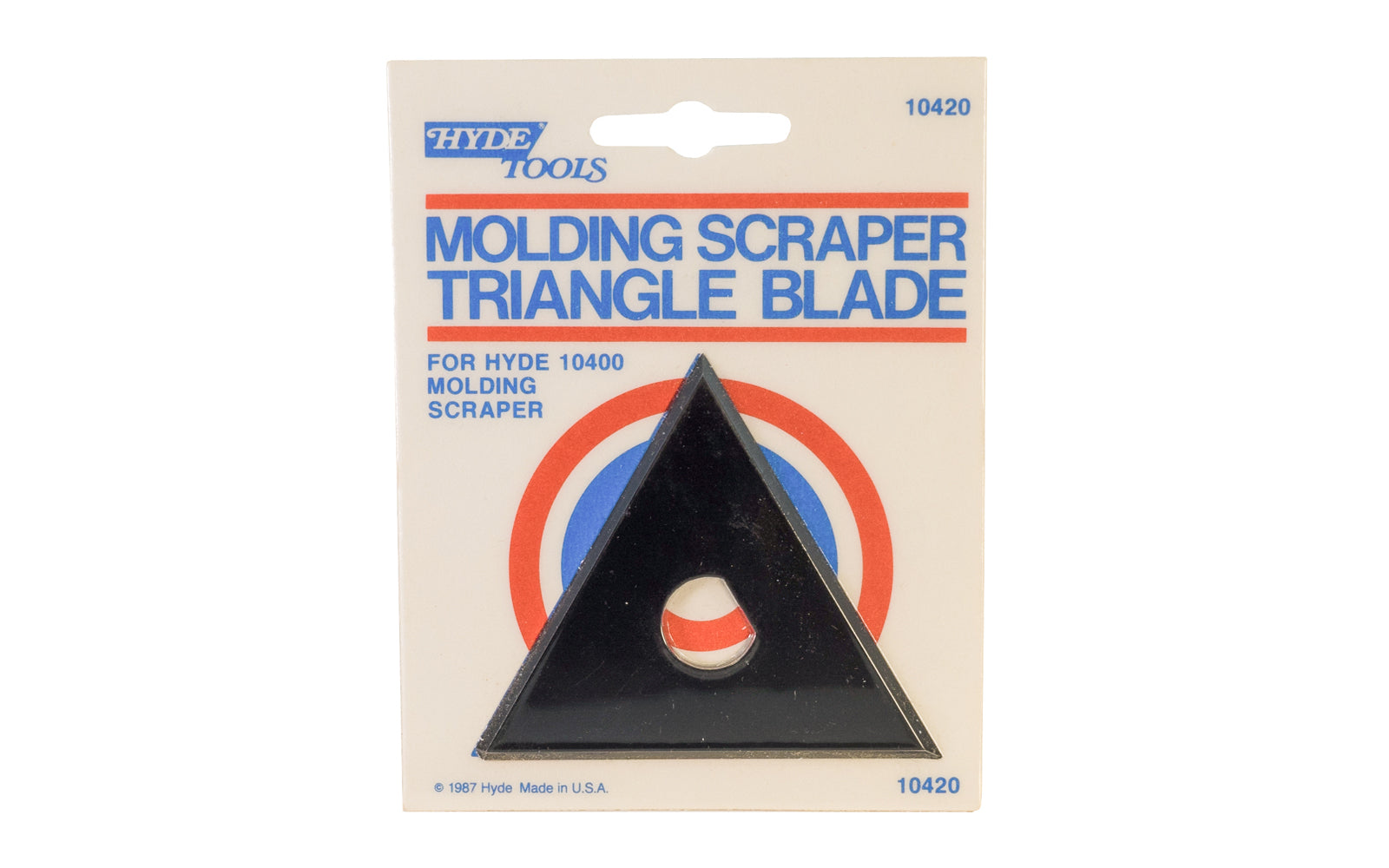 Hyde Tools Triangle Shape Moulding Scraper Blade. Material of blade is High Carbon Steel. 2-3/4" Length. Hyde Model #10420. Made in USA.