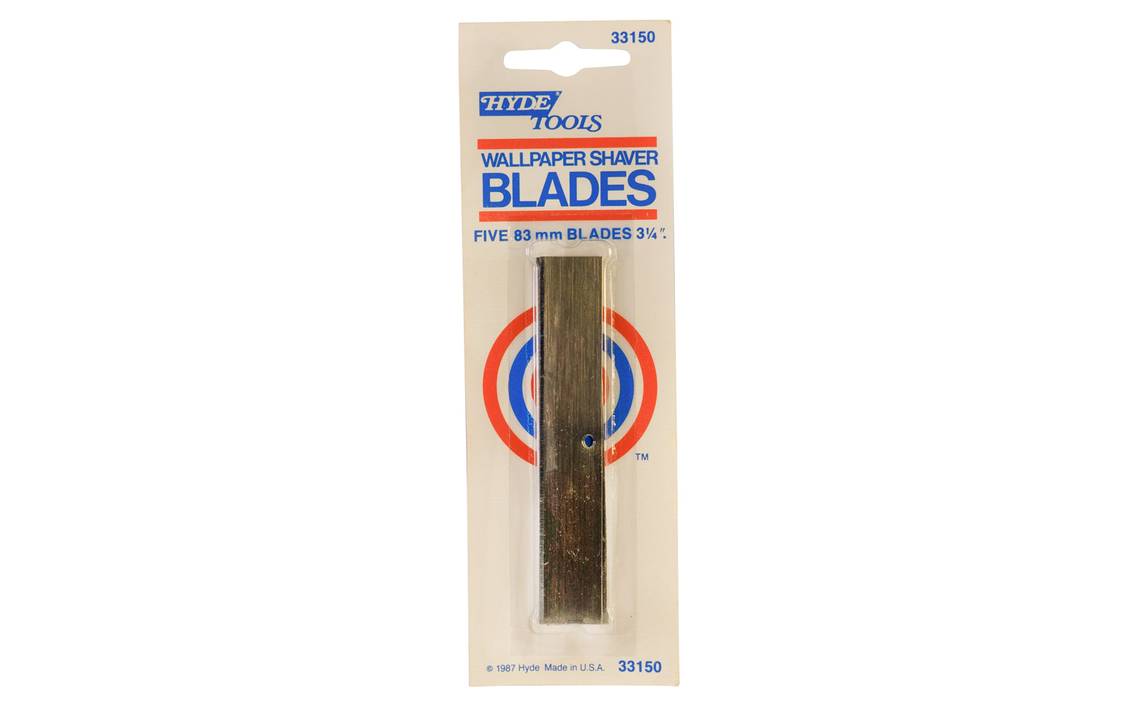 Hyde Tools 3-1/4" (83 mm) Wallpaper Shaver Blades - 5 Pack. High Carbon Steel Blades. 5 blades in pack. Model 33150. Made in USA.