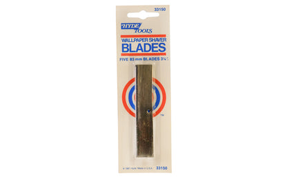 Hyde Tools 3-1/4" (83 mm) Wallpaper Shaver Blades - 5 Pack. High Carbon Steel Blades. 5 blades in pack. Model 33150. Made in USA.