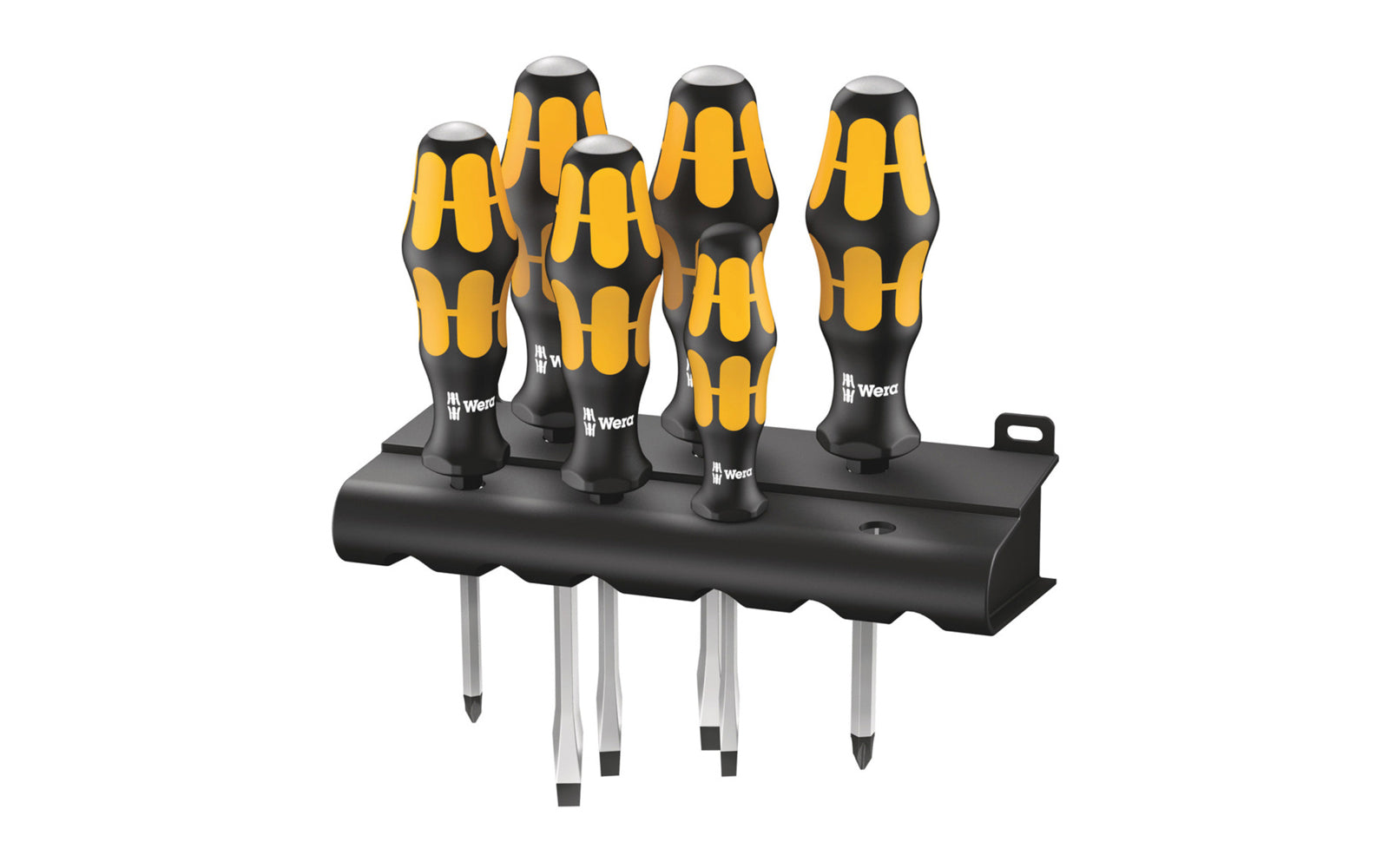 Wera 6-PC Screwdriver Set & Rack 'Chiseldriver' "932/6". Model 018282.  6 piece slotted & phillips screwdriver set. 932/6 Rack. 'Chiseldriver' for fastening, chiselling & loosening. Kraftform Plus – Series 300. 