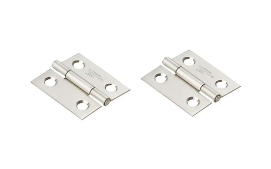 1-1/2" stainless narrow hinges designed for lightweight small doors, chests, cabinets, etc. Made of stainless steel material. Non-removable pin. The tight pin allows left or right hand applications. Sold as two hinges in pack.  National Hardware Model No. N348-979. 