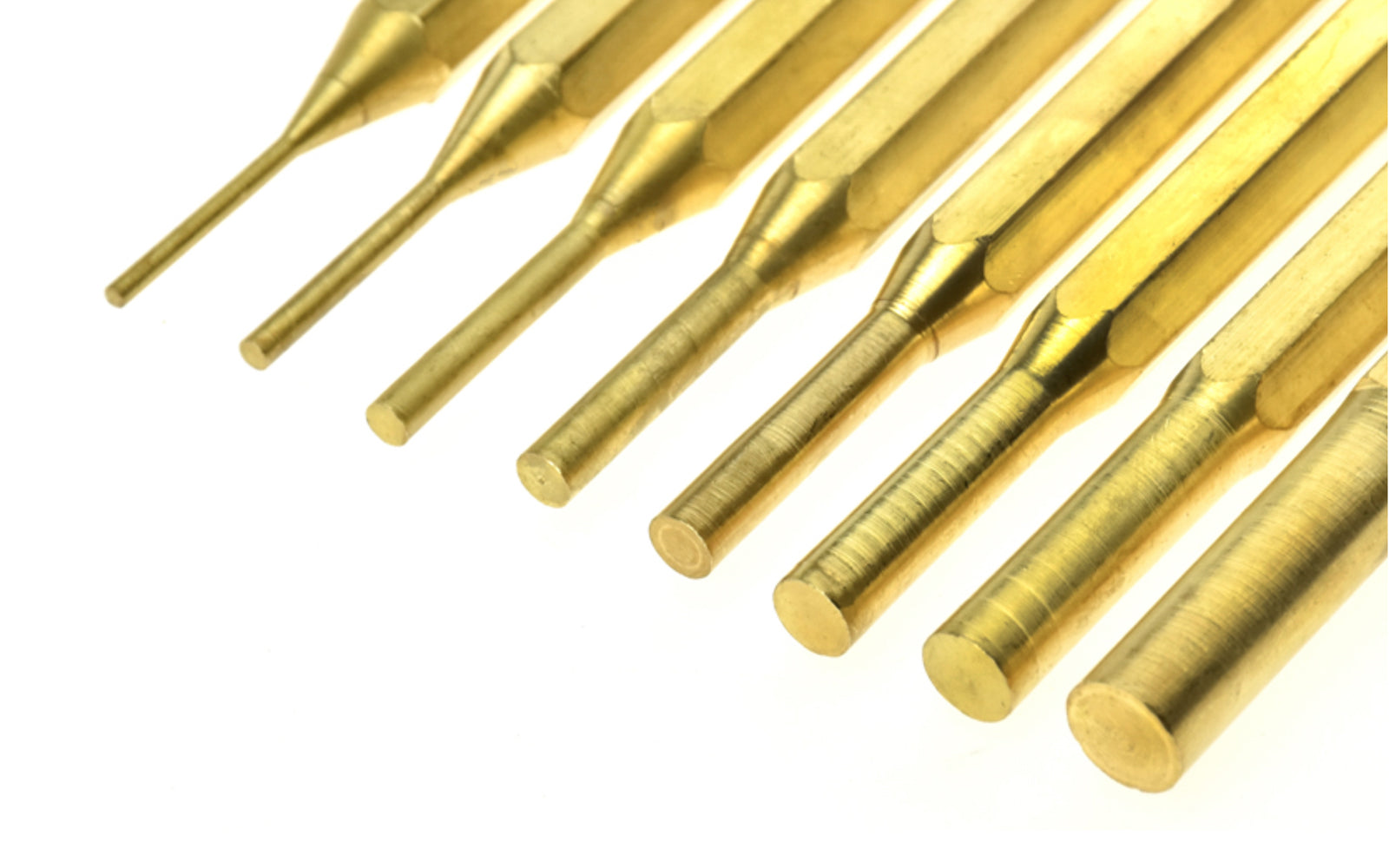 8-PC Brass Pin Punch Set. This brass pin punch set consists of eight different sizes including: 1/16", 3/32", 1/8", 5/32", 3/16", 7/32", 1/4", & 5/16". It comes with a storage carrying pouch for convenient organization. Made by SE.