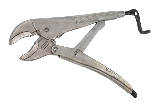 "Strong Grip" 10" Locking Pliers with Curved Jaws. Vise grip style plier made by StrongHand Tools. Model PCJ120.