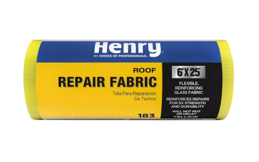 Henry Roof Repair Fabric. Yellow resin-coated glass fabric is a woven fabric made of yarns of inert, flexible filaments of pure glass. 6" x 25' size. Roof Repair Fabric.